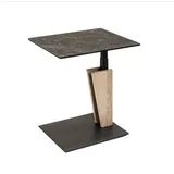 Vierhaus Beistelltisch Platte Keramik auf Glas, stufenlos höhenverstellbar, Wangen Wildeiche massiv, rollbar