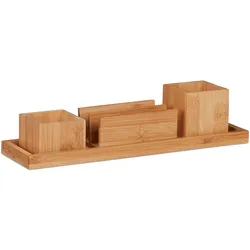 Relaxdays Schreibtisch Organizer, Büro Set 4-teilig, Stiftehalter, Ablage, Briefhalter, Utensilien Schale, Bambus, natur