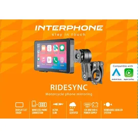 Interphone Ridesync SYNC55 Motorrad Navi CarPlay Motorrad-Display – Android mit Lenkerhalterung, kann mit Quiklox Auto- und Motorradhalterungen verwendet Werden