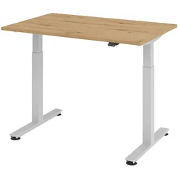 bümö elektrisch höhenverstellbarer Schreibtisch Asteiche 120x80 cm, Gestell: Silber - Büroschreibtisch höhenverstellbar elektrisch, elektrischer