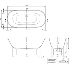 Villeroy & Boch Theano freistehende Badewanne 80 x 175 cm (UBQ175ANH7F200V01)