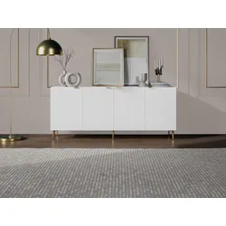 Sideboard mit 4 Türen - MDF & Stahl - Weiß & Goldfarben - YESINIA