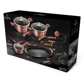 Berlinger Haus Irose Topf-Set 9-tlg. 3 x Kochtopf + 2 x Bratpfanne + 3 x Küchenutensilien + Grillplatte