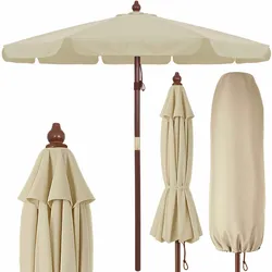 Kingsleeve Sonnenschirm 330 cm Holz mit UV Schutz 80+ Schutzhülle Balkon Garten creme