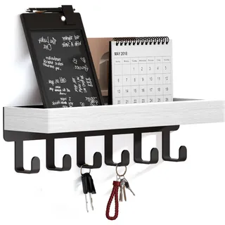 SWTYMIKI Schlüsselbrett mit Holztablett und 6 Haken - Multifunktionales Schlüsselhalter/Schlüsselboard, Schlüsselbrett mit Ablage für Flur, Schlafzimmer & Küche, Hängen Küchenbesteck