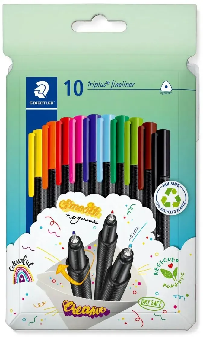 Staedtler 334 C10 Fineliner Sehr fein Schwarz, Blau, Braun, Grün, Hellblau, Hellgrün, Orange, Pink, Rot, Gelb 10 Stück(e)
