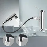 VirtuGro Waschtischarmatur mit Herausziehbarer Brause Wasserhahn Bad mit 3 Wasserstrahlarten Brause Kalt und Warm Einhebelmischer Waschbecken Armatur Badezimmer Chrom Silber