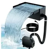 WingFly Teich Wasserfall für Gartenteich, 20cm Teichwasserfall Set Edelstahl mit 35W 2000 L/H Teichpumpe, Pool Wasserfall für Wasserspiel Patio Wasserwand Terrasse Gartenbrunnen