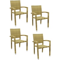 4x KONWAY® PORTO Stapelsessel Elfenbein Polyrattan Garten Sessel Stuhl Set beige