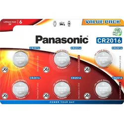 Panasonic Batterie Lithium, Knopfzelle, CR2016, 3V Electronics, Lithium Power, Retail Blister (6-Pack)