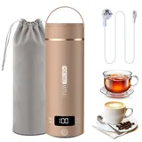 Elektrischer Reisewasserkocher Klein 500ML, Kleiner Wasserkocher Reise Schnelles Kochwasser Mini -Wasserkocher tragbar 316 Edelstahl, automatisches Schließen, For Tee, Kaffee, Babymilch (Braun)