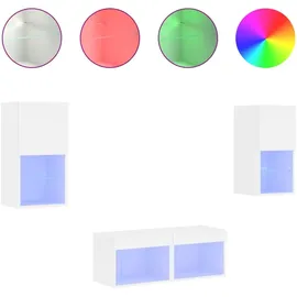 vidaXL 4-tlg. TV-Wohnwand mit LED-Leuchten Weiß