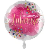 Folienballon Willkommen Zuhause Rosa Konfetti Ballon Willkommen Baby Geburtsparty Heimkehrfeier - Made in USA & Germany- ungefüllt, Helium geeignet