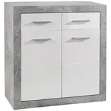 Bega Consult GmbH & Co.KG Internationale Handelsagentur Kommode STONE, Betondekor - Weiß Hochglanz - B 82 cm - 2 Türen 2 Schubladen