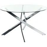 Beliani Esstisch Transparent Sicherheitsglas und Eisen 120 cm mit Silbernem Metallgestell Rund Modern Glamour Esszimmer Ausstattung Möbel