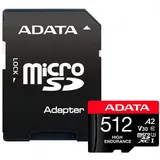 A-Data ADATA High-Endurance R100/W85 microSDXC 512GB Kit, UHS-I U3, A2, Class 10 (AUSDX512GUI3V30SHA2-RA1)