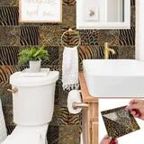 Alwayspon Fliesenaufkleber mit Leopardenmuster, 0,6 mm dick, zum Abziehen und Aufkleben, selbstklebend, Spritzschutz, Kamin, Treppen, Fliesenaufkleber, für Küche, Badezimmer, Wand, 10 Stück