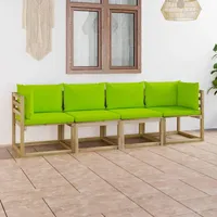 MNISDFL Terrassenmöbel Gartensofa Möbelsets Gartenlounge Set Loungemöbel 4-Sitzer-Gartensofa mit Hellgrünen Kissen