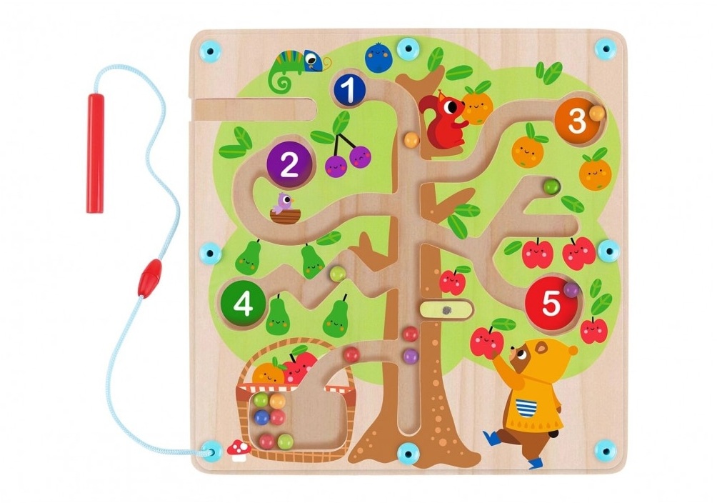 Tooky Toy Holzspielzeug Labyrinth-Baum TH687, bunte Magnetkugeln, Magnetstab bunt