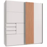 WIMEX Schwebetürenschrank WIMEX "Coburg, Kleiderschrank Made in Germany", weiß (weiß, akustiklamellen nachbildung artisan eiche nachbildung), B:180cm H:198cm T:65cm, Spanplatte, Schränke, Schwebetürenschrank, mit Akustikpaneel Optik oder Holzoptik eichefarben,