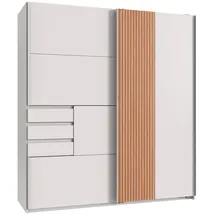 WIMEX Schwebetürenschrank WIMEX "Coburg, Kleiderschrank Made in Germany", weiß (weiß, akustiklamellen nachbildung artisan eiche nachbildung), B:180cm H:198cm T:65cm, Spanplatte, Schränke, Schwebetürenschrank, mit Akustikpaneel Optik oder Holzoptik eichefarben,