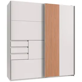 WIMEX Schwebetürenschrank WIMEX "Coburg, Kleiderschrank Made in Germany", weiß (weiß, akustiklamellen nachbildung artisan eiche nachbildung), B:180cm H:198cm T:65cm, Spanplatte, Schränke, Schwebetürenschrank, mit Akustikpaneel Optik oder Holzoptik eichefarben,