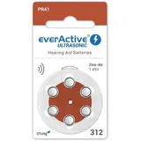 everActive 6 Stück, Hörgerätebatterien, hohe Leistung, Zink-Luft-Batterien, 1 Blisterkarte, 4-jährige Haltbarkeit, braun, Ultrasonic PR41, EVHAB312