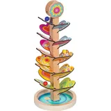 goki 53762 - Klangkaskade „The Sound of My Heart“ – Holz Murmelbahn mit Klangflügeln und 3 Glasmurmeln, große 40cm Klang-Pagode, ab 3 Jahre