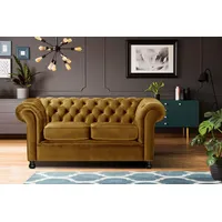 Chesterfield-Sofa HOME AFFAIRE "Chesterfield Home 2-Sitzer" Sofas Gr. B/H/T: 152cm x 75cm x 90cm, Samtvelours, Frei im Raum stellbar, gelb (senf) mit edler Knopfheftung und typischen Armlehnen