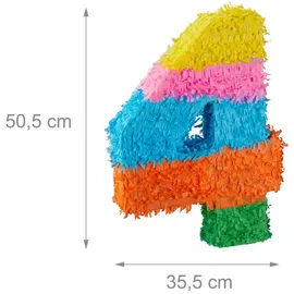Relaxdays Piñata Zahl 4 HBT 50,5 x 35,5 x 7,5 cm Mehrfarbig