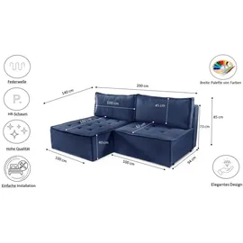 Kaiser Bohoo Mini modernes Ecksofa mit Schlaffunktion Blau Links