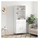 furnicato Highboard Weißes aus Holzwerkstoff und Metall 69,5 x 34 x 180 cm (1 St), Stabiler Schrank mit viel Stauraum und Wandhalterung für Wohnzimmer weiß 34 cm x 180 cm x 69.5 cm