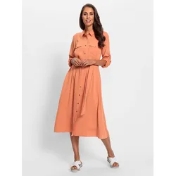 Hemdblusenkleid HEINE "Hemdblusenkleid", Damen, Gr. 48, Normalgrößen, orange (papaya), 100% Lyocell, unifarben, wadenlang, Langarm, Kleider