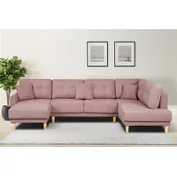 Home affaire Wohnlandschaft TRIPLO U-Form wahlweise mit Schlaffunktion, B/T/H: 310/192/90 cm, Schlafsofa, auch mit Bettkasten, Steppung im Rückenkissen rosa