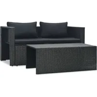 vidaXL Polyrattan Lounge-Set schwarz inkl. Auflagen 47809