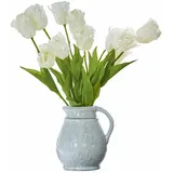 Loberon Deko-Blume 6er Set Lamarr, handbemalt, täuschend echte Tulpen-Optik, Kunstblumen, Dekoration, Eisen, Polyester, weiß/grün
