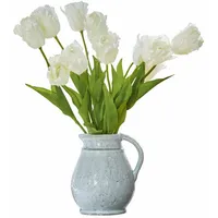 Loberon Deko-Blume 6er Set Lamarr, handbemalt, täuschend echte Tulpen-Optik, Kunstblumen, Dekoration, Eisen, Polyester, weiß/grün