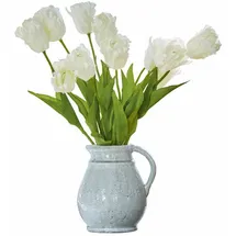 Loberon Deko-Blume 6er Set Lamarr, handbemalt, täuschend echte Tulpen-Optik, Kunstblumen, Dekoration, Eisen, Polyester, weiß/grün
