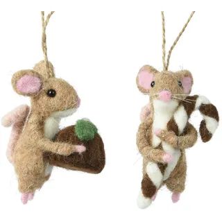 Kaemingk Hänger Maus Wolle 9cm Figur 1 Stück sortiert bruchfest Weihnachtsbaum Anhänger Weihnachten Weihnachtsbaumschmuck Tiere Hellbraun