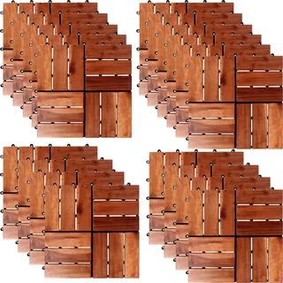 Mojawo Mojawo, Gartenbodenbelag, 33 Stk. 3qm Holzfliese Akazienholz 30x30 cm Fliese Stecksystem Schachbrettmuster (33 x, 30 x 30 cm)