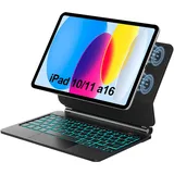 Tastatur Hülle für iPad A16 11 Gen/ 10 Gen (11" 2025/ 10.9" 2022), Hülle mit Tastatur für iPad 11/ 10 Gen mit Touchpad 7-Farben-Hintergrundbeleuchtung Magic Keyboard Magnetische Ständer, Schwarz
