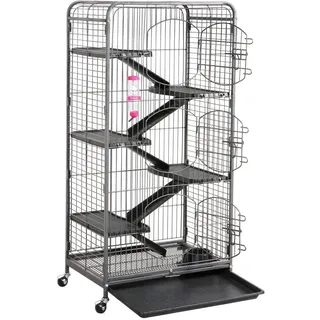 Yaheetech Nagerkäfig mit Rollen, Kleintierkäfig Meerschweinchen Käfig, Käfig für Chinchilla Frettchen Kaninchen Meerschweinchen Degus, 64 x 43 x 131 cm(L x B x H), Drahtabstand 2,3 cm, Schwarz