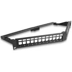 Delock Patch Panel - abgewinkelt, mit Zugentlastung - Schrankmontage - Schwarz,