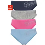 PETITE FLEUR Bikinislip PETITE FLEUR, Mädchen, Gr. 158/164, 4 Stk., bunt (blau, meliert, pink, marine, grau, meliert), Single Jersey, Obermaterial: 95% Baumwolle, 5% Elasthan, Glitzermuster, körpernah, Unterhosen, schöner Basic für jeden Tag, mit floralem Glitzerdruck