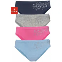 PETITE FLEUR Bikinislip PETITE FLEUR, Mädchen, Gr. 158/164, 4 Stk., bunt (blau, meliert, pink, marine, grau, meliert), Single Jersey, Obermaterial: 95% Baumwolle, 5% Elasthan, Glitzermuster, körpernah, Unterhosen, schöner Basic für jeden Tag, mit floralem Glitzerdruck
