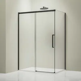 Bernstein Eckdusche DX906 FLEX Schiebetür Soft-Close 8mm Nano Echtglas Schwarz matt 80x160cm