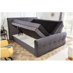 riess-ambiente Boxspringbett SIGNUM - 180x200cm dunkelgrau Samt inkl. Topper Matratzen Bettkasten