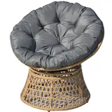 home24 Papasansessel, runder Gartensessel drehbar mit Kissen, Rattansessel, Rattan-Optik aus Polyrattan & Polyester, mit Stahlgestell, Korbsessel, Wetterfest & pflegeleicht, Grau/Braun