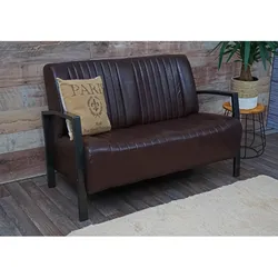 2er Sofa MCW-H10, Couch Zweisitzer, Metall Kunstleder Industrie-Design ~ vintage braun