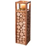 Dekoleidenschaft Holz Windlichtsäule Holzscheiben 58 cm hoch, Bodenwindlicht, Dekosäule mit Glaszylinder, Kerzenhalter, Holzsäule für Wohnzimmer, Kerzensäule